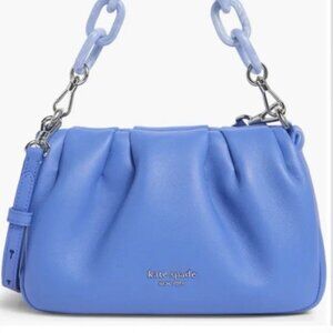 ♠️Kate Spade Souffle Smooth Leather Crossbody Fluorite Chain Link Strap Blue NWT